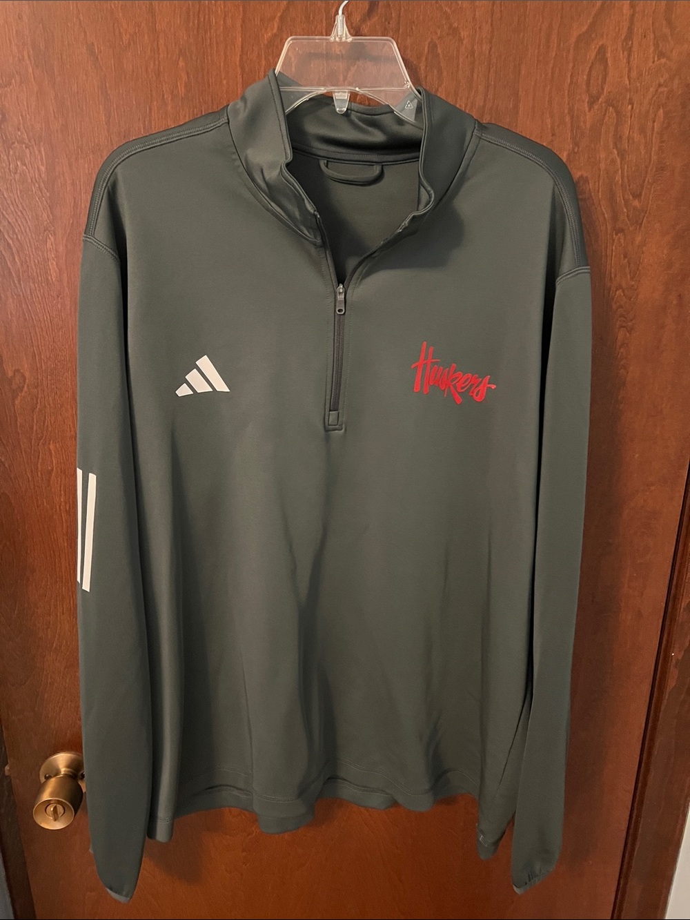 adidas Gray Nebraska Quarter-Zip Pullover with Red 'Huskers' Script